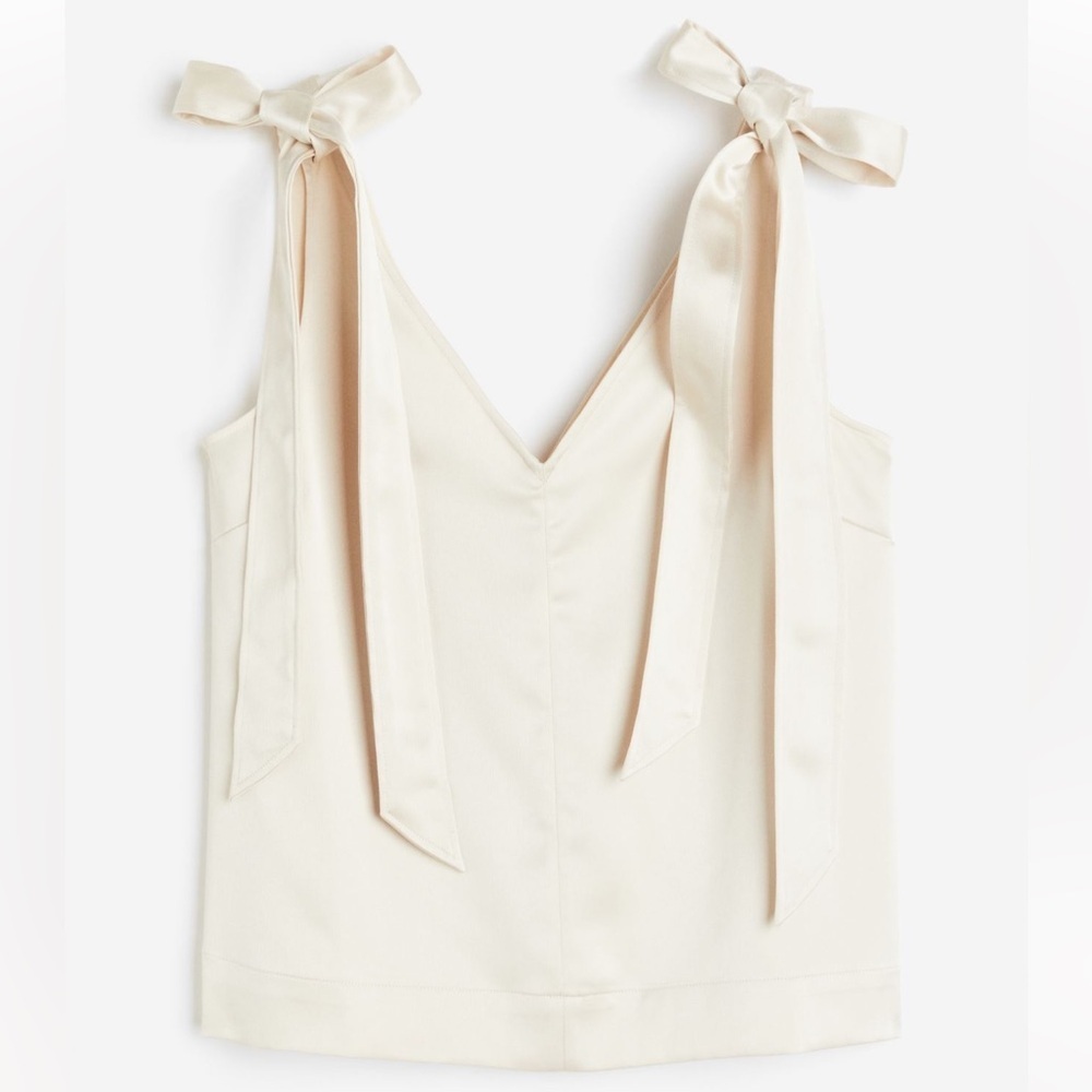 Tie Shoulder Sateen Sleeveless Blouse H&M NWT Ecru XS